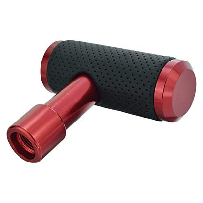 T Handle Shifter Car Knob, Joystick Style Alloy Cover with Leather Gear Stick Lever Shift Fit Most Automatic Manual Transmissions, Red-Black - color: red-black