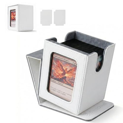 Commander Deck Box MTG 100 Card Holder with Display Window White | PU leather, 4 N52 magnets, fits 100 double-sleeved cards, display window, durable, portable, secure closure - color: White, size: 110+