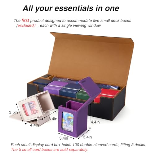 MTG Deck Box Holds 5 Display Card Deck Boxes with Playmat and Dice Box,Includes 10 colorful dividers and 1 card supporter, Trading Card Storage Box For Magic Game Cards(Black and Brown) | Holds 5 Deck Boxes (not included)/650 Single/520 Double-Sleeved Car