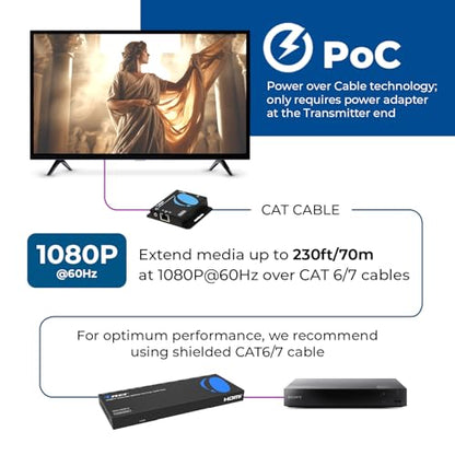 OREI 4K 1x4 HDMI Extender Splitter Over CAT6/7 Ethernet Cable Up to 4K@30Hz upto 165 ft-1080P@60Hz upto 230 ft, IR control, EDID, HDMI Loop Out (HD14-EX165-K) | HDMI Cat6 Converter, HDMI Over Cat5 – 10.2Gbps, HDR10, Dolby Vision, HLG, LPCM 7.1, Dolby True