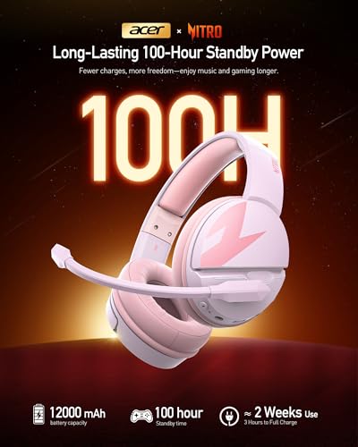 acer Wireless Gaming Headset, PS5 Headset with 2.4GHz for Ps5, Ps4, PC, Switch, Bluetooth 5.3 + 100Hrs Gaming Headphones with Noise Canceling Mic for Laptop, Mobile, Mac, 50mm Drivers (Pink) - color: Pink