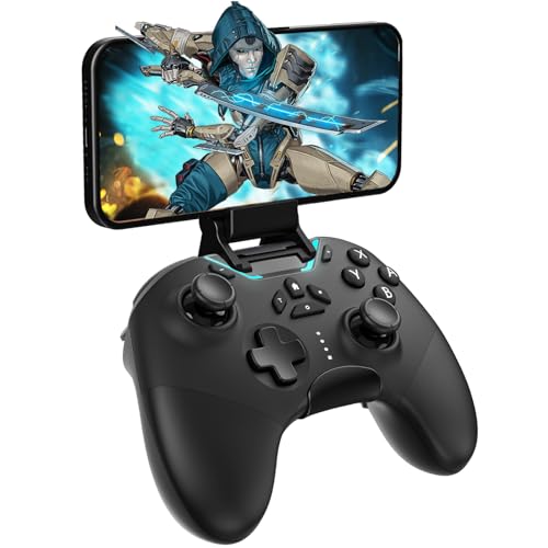 Hall Effect Bluetooth Controller for Switch/PC/iPhone/Android/TV/Steam, Pro Wireless Game Controller Remote Gamepad with Phone Clip with Hall Joystick/Lock Speed/6-Axis Gyro/Dual Motors/Turbo/Macro - color: whole black