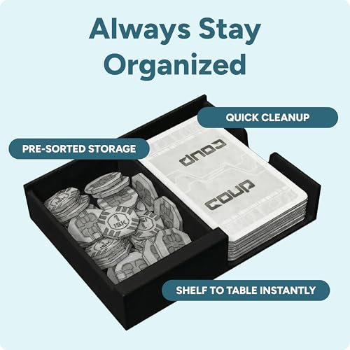 Coup Organizer Insert | Box Storage & Tabletop Card Holder for Coup & Reformation Expansion | Fast Setup Card & Token Tray | Board Game Box Insert Compatible with Indie Card Game Coup