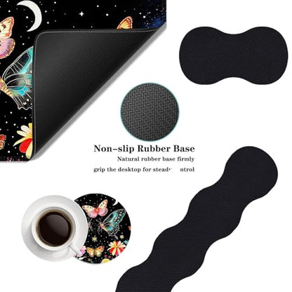 Mouse Pad,Large Desk Mat Set, 4in1 XL Mousepad + Keyboard Wrist Rest+Mouse Wrist Rest+Coaster with Ergonomic Desk Pad for Home Office Table Computer Cover -Butterfly Moon Flower - color: Butterfly Moon Flower