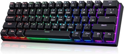 60% Wired Mechanical Gaming Keyboard with Blue Switches, LED Backlit | 61 Keys Ultra-Compact Mini Portable Office Keyboard for PC/Mac/Xbox, 18 LED Backlight, Easy to Carry On Trip, Black - color: Premium Black