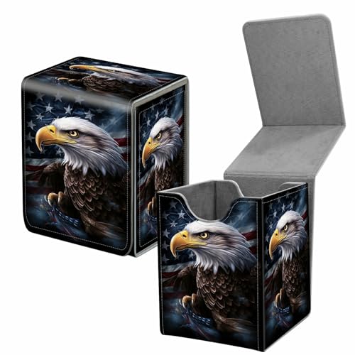 Card Deck Box for Trading Cards,MTG Commander Deck Box Fits 100+ Single Sleeved Cards,Leather Magnetic Card Storage Box for YuGiOh TCG CCG Cards,America Eagle - color: America Eagle