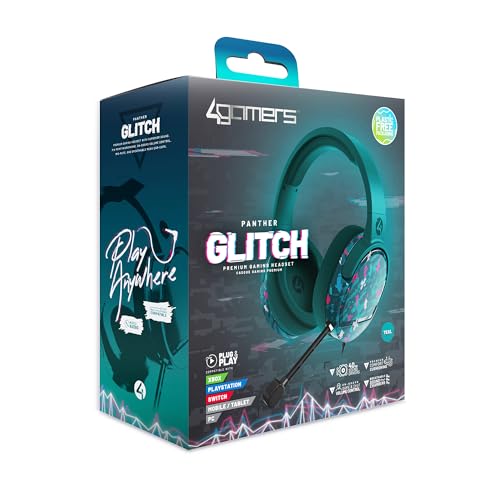 4Gamers Panther Gaming Headset Glitch - Teal, Compatible with PS4, PS5, Xbox, Switch & PC - color: Teal