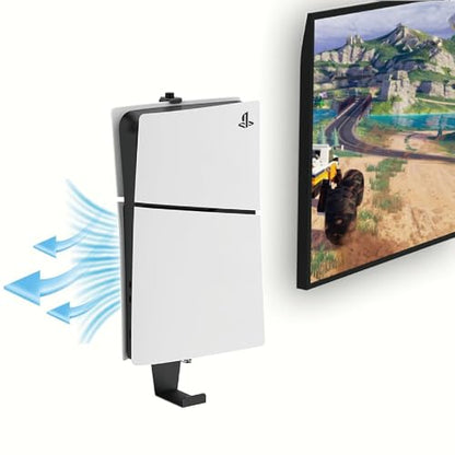 Wall Mount for PS5/ PS5 Slim/ PS5 Pro - With 2 Controller Mounts, Vertical Display, Open Design- Black Gaming Console Holder & Stand Kits