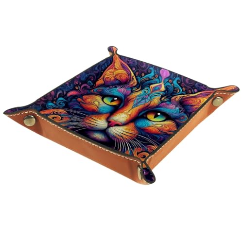 Colorful Cat Dice Rolling Tray PU Leather DND & RPG Dice Mat, Portable Dice Rolling Mat Case Storage Box, Folding Scroll Dices Holder Trays for Tabletop Board Game, 6.3"x6.3" - color: Colorful Cat, size: 6.3" x 6.3" x 1.2"