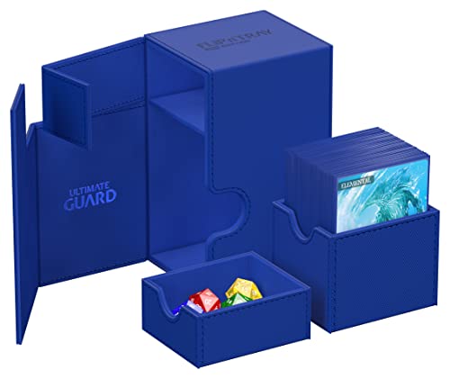 Ultimate Guard Flip'n'Tray 80+, Deck Case for 80 Double-Sleeved TCG Cards + Dice Tray, Blue, Independent Magnetic Closure & Microfiber Inner Lining - color: Blue, size: 80+