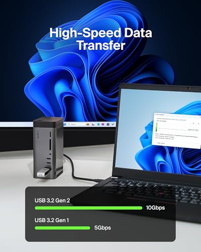 Belkin USB-C Hub 11-in-1 Pro GaN Dock 150W Multi-Port Docking Station with USB-C, USB-A, Ethernet, SD, MicroSD, 3.5mm Port, 4K HDMI Ports for Triple Monitor Display - Compatible with Windows, Laptops