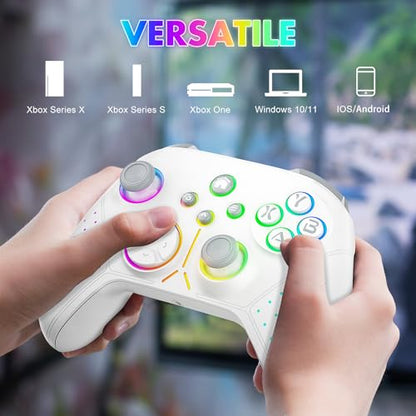 Nonbliep LED Wireless for Xbox Controller, Compatible with Xbox Series X|S, Xbox One, Windows 10/11, Gaming Controller with Turbo, Macro, 3.5mm Audio Jack, Dual Vibration White - color: White