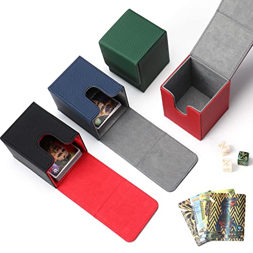 Yookeer 4 Pieces Leather Deck Card Boxes Cards Deck Game Box for Collectible Playing Card Box Compatible with MTG Commander(Black and Red, Green, Blue, Red,Vertical) - color: Black and Red, Green, Blue, Red, style: Vertical