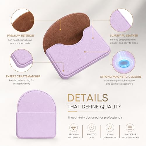 Business Card Holder，PU Leather Business Card Case for Purse，Pocket Travel Name Card Case Holder Wallet for Men Gift，Portable Magnetic Business Card Carrier Purple - color: Purple