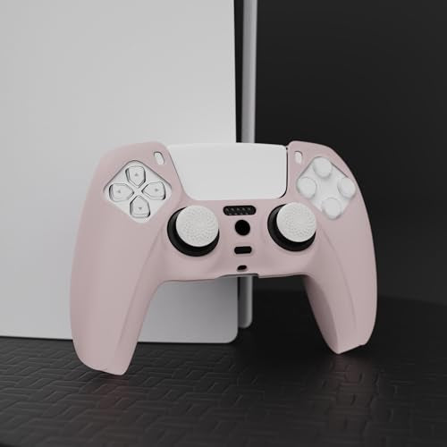 PlayVital Cherry Blossoms Pink Pure Series Anti-Slip Silicone Cover Skin for ps5 Controller, Soft Rubber Case for ps5 Wireless Controller with White Thumb Grip Caps - color: Cherry Blossoms Pink