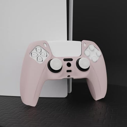 PlayVital Cherry Blossoms Pink Pure Series Anti-Slip Silicone Cover Skin for ps5 Controller, Soft Rubber Case for ps5 Wireless Controller with White Thumb Grip Caps - color: Cherry Blossoms Pink