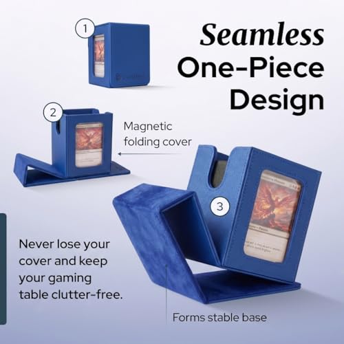 Commander Deck Box MTG 100 Card Holder with Display Window Blue | PU leather, 4 N52 magnets, fits 100 double-sleeved cards, display window, durable, portable, secure closure - color: Blue, size: 110+