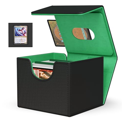 Kabinka MTG Deck Box with Window, Commander Deck Box for Trading Cards, Holds 110+ Double Sleeved Cards, Fits TCG CCG EDH (Black Green) - color: Black Green