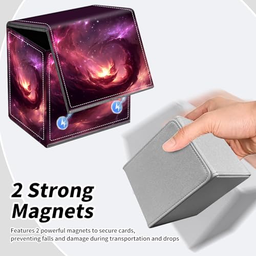 BVDIKMI Card Deck Box for MTG, Card Storage Box Fits 100+ Single Sleeved Cards, PU Leather Strong Magnet Card Deck Case Holder for Magic Commander TCG CCG, Galaxy Flame - color: Galaxy Flame