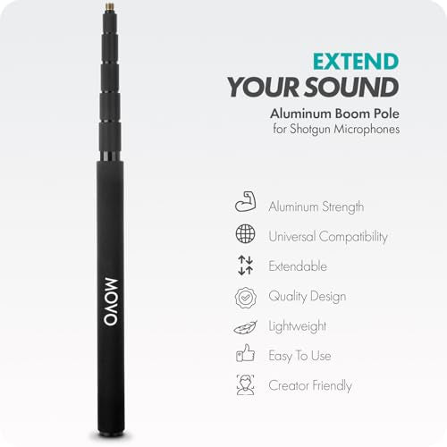 Movo CMP-17 Professional 9.8' Aluminum Boom Pole for Shotgun Microphones – Compatible with Rode NTG Series, Sennheiser MKE600, Audio-Technica AT875R & More