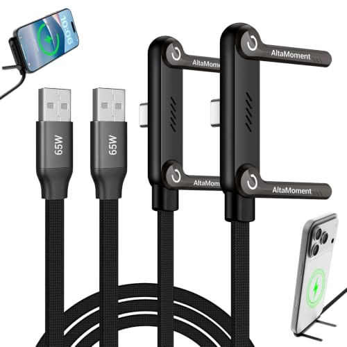 Invisible Holder Charger Cable, Fast Charging Cable for Desk, USB-A to Type-C (65W) & USB-A to Type-C (65W) Cable 4.9 FT with 360° Adjustable Metal Stand, 2 in 1 Holder Charger for Gaming, Office - size: 2PCS ( USB-A to USB-C )