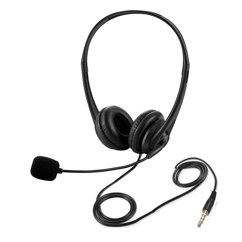 Wired Headset, Noise Cancellation, 3.5mm Port or in-line Control with USB-A Port, Ideal for Educational, Office, Games, Call Centers, podcasts, Music, and so Much More- Black(Ultra Light)