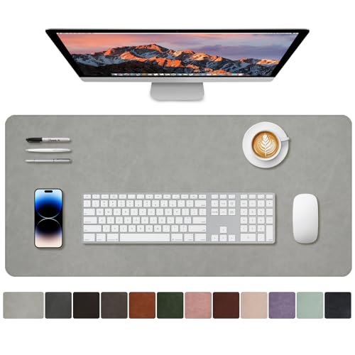 CHEERYGOO Leather Desk Pad Protector, Mouse Pad, Office Desk Mat, Non-Slip PU Leather Desk Blotter, Laptop Desk Pad, Waterproof Desk Writing Pad for Office and Home 36"x17" XL Light Grey - color: Light Grey, size: 36" x 17"
