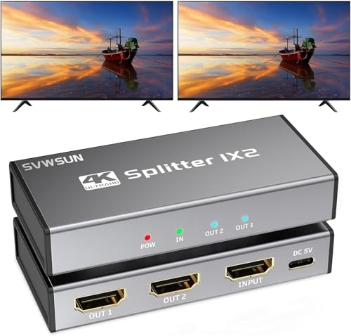 HDMI Splitter 1 in 2 Out, 4K@30Hz HDMI Splitter 1x2 Support 3D 1080P Full HD Compatible with PS5/4/3 Xbox Nintendo Roku HDTV Fire Stick Blu-ray Silver (Only Mirrors Screens) - color: 1x2 4K@30Hz