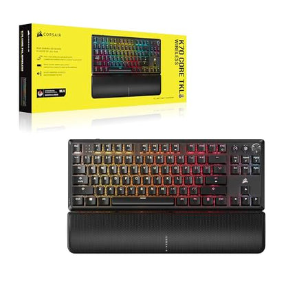 Corsair K70 CORE TKL Wireless RGB Tenkeyless Mechanical Gaming Keyboard – Pre-Lubed MLX Red v2 Linear Switches, SOCD, ABS Double-Shot Keycaps, Sound Dampening, 1000Hz Polling, QWERTY NA – Black - style: Wireless