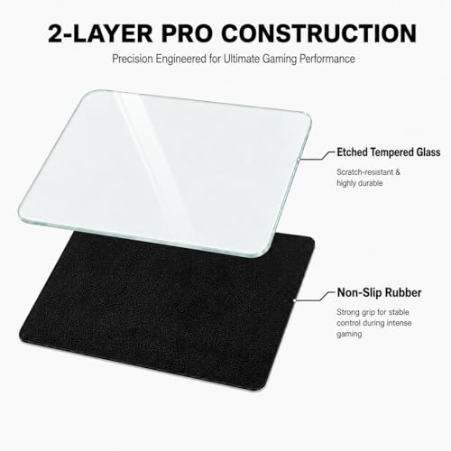 Tempered Glass Gaming Mouse Pad, Professional Esport Mouse Mat with Specialty Smooth & Silent Surface, Drop-Resistant Hard Desk Pad with 6 Anti-Slip Pads (Medium)