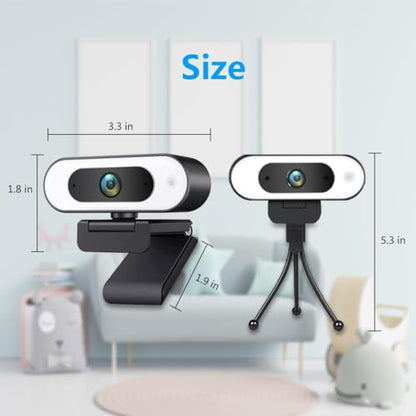 1080P USB Camera Compatible with Switch 2/PC/Mac/Laptop | Ring Light & 3-Level Brightness - Streaming Camera with Built-in Mic, Tripod & Plug&Play for Zoom/Skype/Facetime - color: Black-02