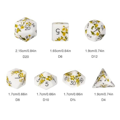 White DND Dice Set Flower Polyhedral Dice Set for D&D Tabletop Games | Premium Gift Box, DM Gift, for Dungeons and Dragons Role Playing Games - color: Pattern-yellow Flower