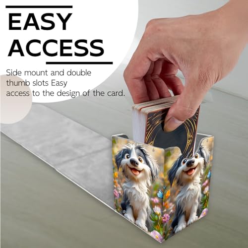 for MTG Deck Box, Trading Card Storage Case Holds 100+ Sleeved Cards, Happy Dog with Butterflies Magnetic Closure Durable Deck Holder for Magic The Gathering, TCG & Commander - color: Happy Dog with Butterflies