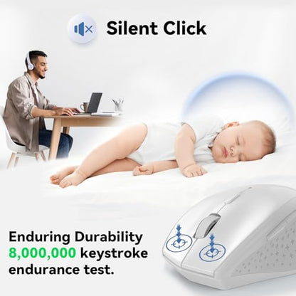 TECKNET 2.4G Wireless Mouse, 4800 DPI Ergonomic Computer Mouse, USB, White | Mouse for Laptop with USB Receiver, 6 Adjustable DPI, Quiet Click, 30-Month Battery, 6 Button, Portable for PC Chromebook Mac - color: White