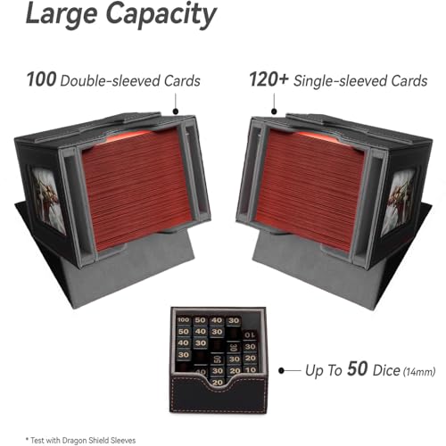 CMFYlive Card Deck Box for Commander Deck Box MTG Deck Box Fits 100 Double Sleeved Cards, Magic Commander TCG Card Storage Box with 2 Dividers,Drawstring Bag and 1 Toploader (Black/Grey) - color: Black/Grey