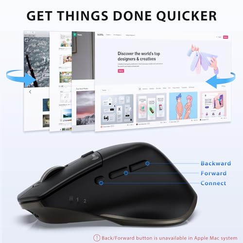 iClever Wireless Mouse, Dual-Mode (BT 5.1&2.4G) Bluetooth Mouse for Laptop | 3-Device Bluetooth & 2.4G Switching, Silent Click, Ergonomic, 5-Level DPI, USB-C Rechargeable for MacBook, Laptop, PC, Tablet - color: Black-Gold