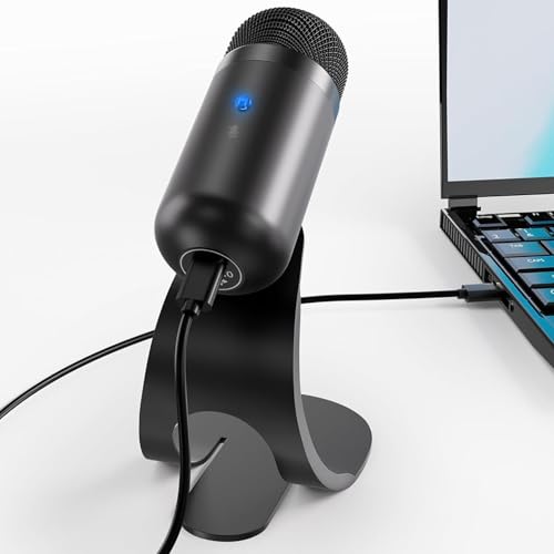 Tangxi USB Microphone with Quick Mute, Desktop Condenser Microphone for Gaming Recording Streaming, 360 Omnidirectional Sound Pickup with Stand