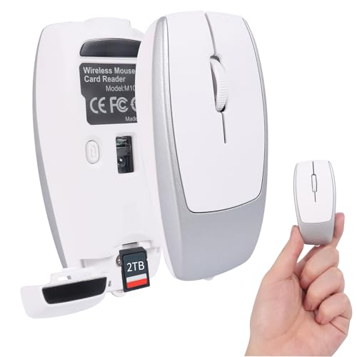 elec Space Mini Bluetooth Wireless Mouse with TF Card Reader, Rechargeable, Silent Click, Portable for Laptop, PC, Travel, Office & Home Use (Silver) - color: silver