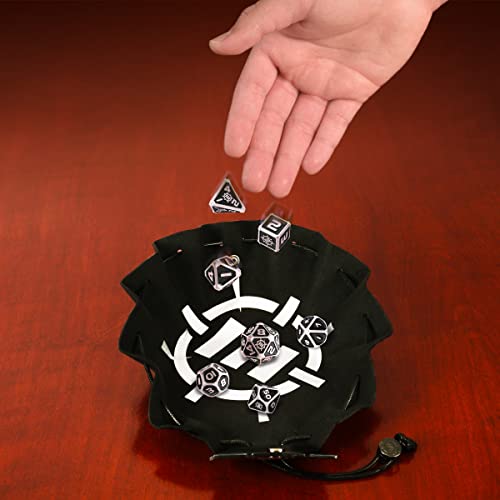 ENHANCE DND Metal Dice Set - 7pc Polyhedral Dice with 2-in-1 Vegan Leather Bag and Tray, Solid Metal Set for Dungeons and Dragons, Pathfinder, More RPGs (Collector's Edition Black) - color: Dragon Black