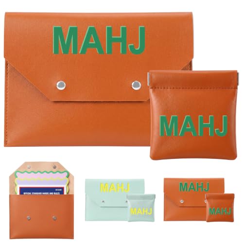 2 Pcs Leather Mahjong Card Bag Clutch Pouch Holder with PU Squeeze Dice Bag Mahjong Accessories Protector Cover Case for MAHJ Lover Playing Game Night(Brown) - color: Brown