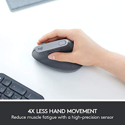 Logitech MX Vertical Wireless Mouse Ergonomic Design - Graphite | Reduces muscle strain, move content between 3 Windows and Apple computers, rechargeable