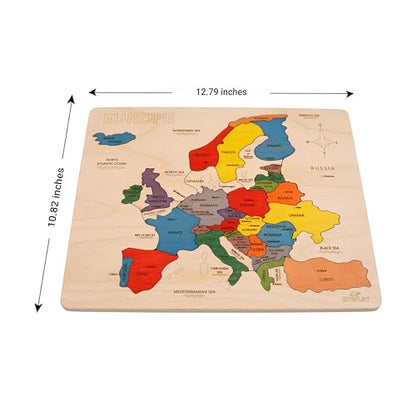 Europe Map Wooden Jigsaw Puzzle for Kids | 33 Puzzle Pieces | Learning & Educational Toy Gift for Boys & Girls Ages 4 Years and Above - style: Europe Map