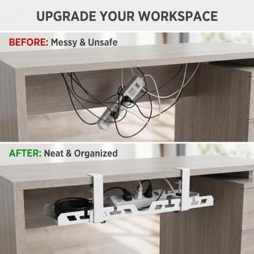 Under Desk Cable Management Tray 15.4-26 Inches Bidirectional Extendable Metal Cable Organizer with Clamp Mount, No Drill Wire Management System for Home Office & Gaming Desk(Light Gray) - color: light gray