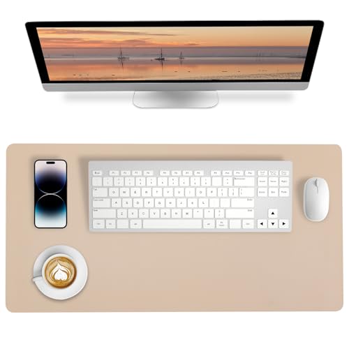 Bloss Leather Desk Mat, Mouse Pad, Waterproof Small Desk Pad, Desk Matt for Desktop, Non-Slip Desk Pad Mat for Office Work/Home - Beige (27.6 x 13.8 Inches) - color: Beige, size: 27.6" x 13.8"