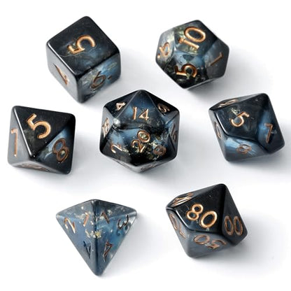 Midnight Abyss Resin Dice Set for DND – 7pc Polyhedral Set with Gold Foil – Stunning and Cool RPG Dice for Dungeons & Dragons, and Other TTRPGs – Unique Natural Distribution - color: Midnight Abyss