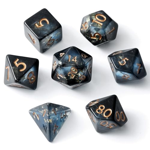 Midnight Abyss Resin Dice Set for DND – 7pc Polyhedral Set with Gold Foil – Stunning and Cool RPG Dice for Dungeons & Dragons, and Other TTRPGs – Unique Natural Distribution - color: Midnight Abyss