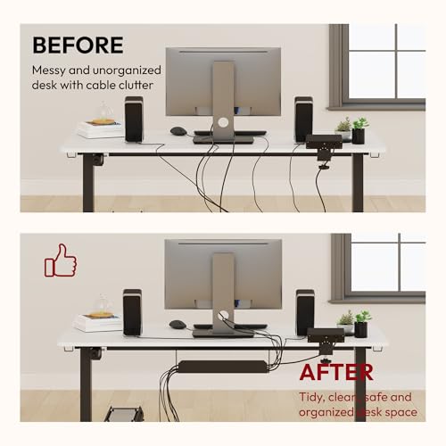SANODESK Electric Standing Desk with Desk Clamp Power Strip 48"x 24" Whole-Piece Desktop Height Adjustable Stand Up with Cable Management Sit Stand Home Office Desk Black Frame/White Top - color: Black Frame+white Top, size: 48"x24"