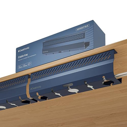 Desktronic Cable Duct Desk Blue Set of 2 - Stainless Steel Cable Management Desk Cable Duct with 5 Cable Cut-Outs - Easy to Install Cable Organiser - Cable Holder - color: Blue