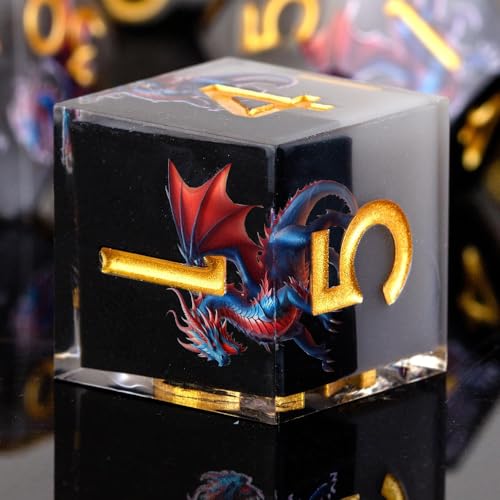 Dragon Pattern Double Layered Black and White Resin DND Dice Set, d4 d6 d8 10 d12 d20 7Pcs Sharp Edge D&D Dice for RPG MTG D and D Role Playing Desktop Games - color: Dragon Black+white