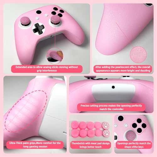 Pink Glitter Anti-Slip Protective Silicone Cover Skin Grips Compatible with Xbox ONE S/X Controller,8 PCS Glitter Thumb Grips Caps and 2 Grips Caps. - color: Glitter Pink